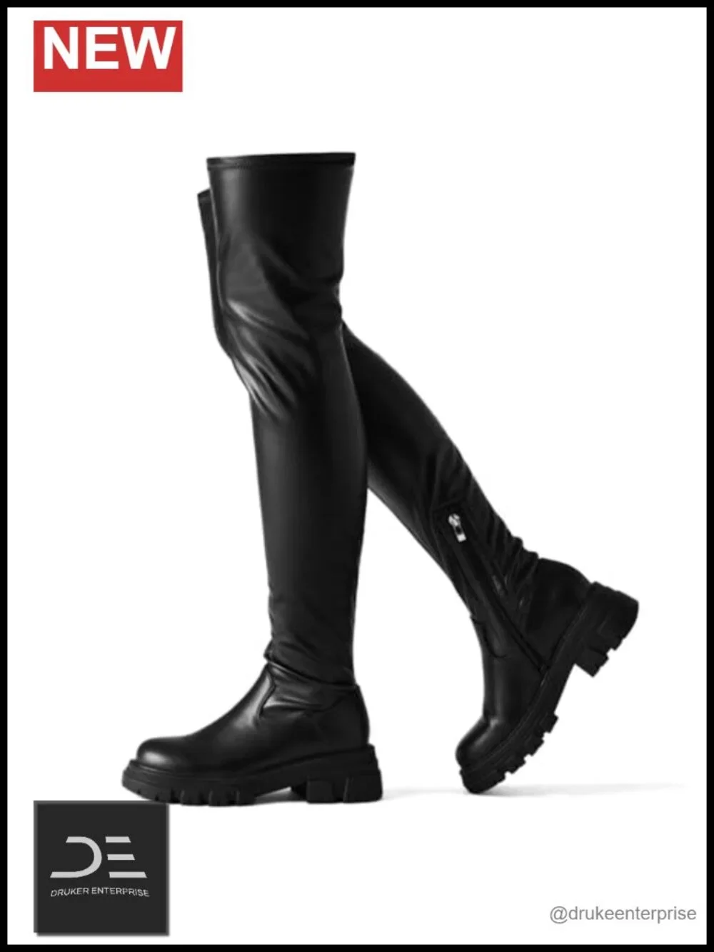 Women Thigh High Platform Lug Sole Chunky Heel Boots